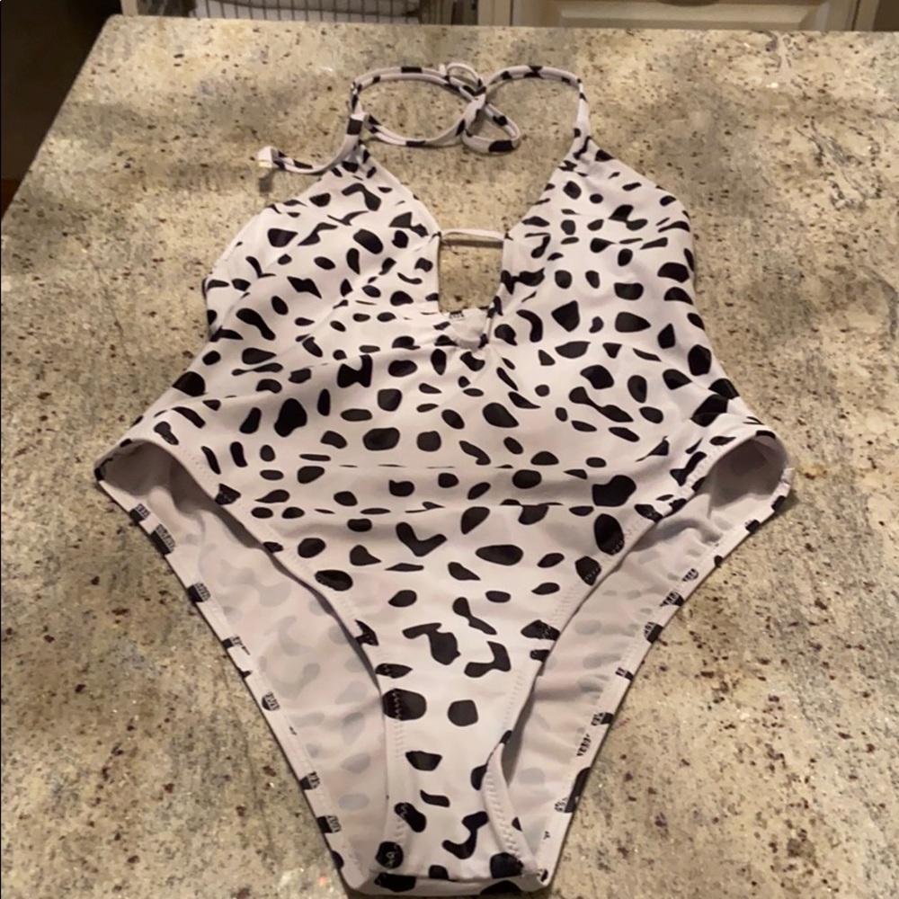 Black and white one piece bathing suit
